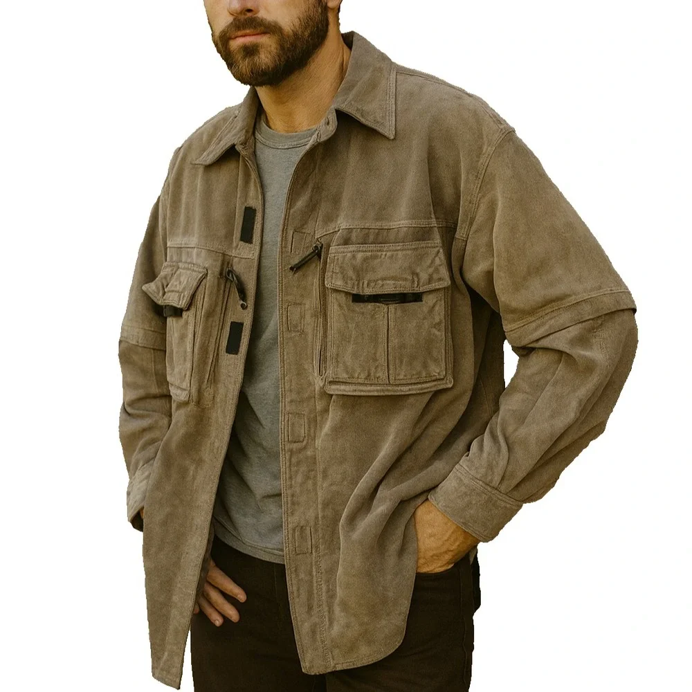 Vintage M Julian Wilsons Suede Utility Jacket XL Convertible Zip Off Sleeves Y2K - Picture 3 of 11